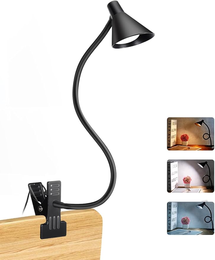 LiFMIRA Clip on Light USB Reading Light 3 Color Modes 10 Brightness Levels Eye Care Clamp Light Flexible Gooseneck Dimmable Reading Lamp Clip on Lamp for Bed Headboard Desk Bedside Dorm (Black)