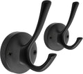 TOFIIGREM Black Towel Hooks, 2 Pack Coat Robe Hook Heavy Duty Metal Double Bathrobe Hook Wall Mounted, Hand Towels Hooks for Cubicle Bathroom Kitchen Closet Garage