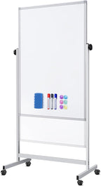 Rolling Whiteboard on Wheels, 32x48 Inches Double-Sided Magnetic Dry Erase Board with Stand, Height Adjustable Mobile White Board Easel for Classroom Home Office