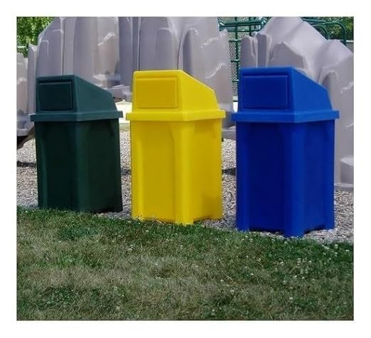 Sturdy Essentials 32 Gallon Square Slatted 100% Recycled Plastic Heavy Duty Outdoor Commercial Trash Can with Swing Top Lid | Great for Schools and Businesses - White
