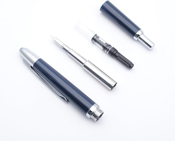 JINHAO 20 Press Fountain Pen, Retractable Capless Resin Pen with Ink Converter (EF Nib 0.4mm, Dark Blue)