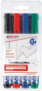 edding 360 whiteboardmarker set - zwart, rood, blauw, groen - 4 whiteboardstiften - ronde punt 1,5 - 3 mm - boardmarker uitwisbaar - voor whiteboard, flipchart, prikbord, memobord - navulbaar
