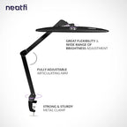 Neatfi Elite HD XL Task Lamp, 1600 Lumens, 84PCS SMD LED, 6500K, Non-Polar Dimming, Desk Light for Home, Office, and Study Room (Non-CCT with Clamp, Black, 22 Inches)