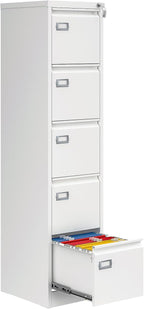 AFAIF 5 Drawer File Cabinet with Lock, Metal Filing Cabinets for Home Office, Vertical White Locking File Caninet, Steel Narrow Five Drawer File Cabnet for Letter/Legal / A4 / B4- Assembly Required
