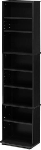 Furinno JAYA DVD Shelf, 8-Tier Tall Narrow CD Rack, Media Shelf with Adjustable Shelves, DVD Storage Cabinets for CD Blueray Game Disc, Easy Assembly, for Living Room, Home Office, Espresso