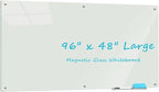 Large Glass Dry Erase Board, 96 x 48 Inches Magnetic Glass Whiteboard for Wall, 8' x 4' Frameless White Board for Office, Home, School