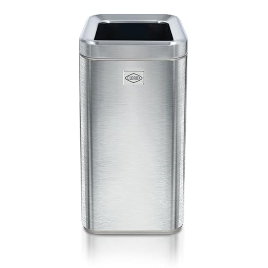 Clorox Slim Open Trash Can - 2.6 Gallon (10 Liter) Small Metal Waste Basket with Removable Bucket for Narrow Spaces - Stainless Steel Garbage Bin for Bathroom, Bedroom, or Office
