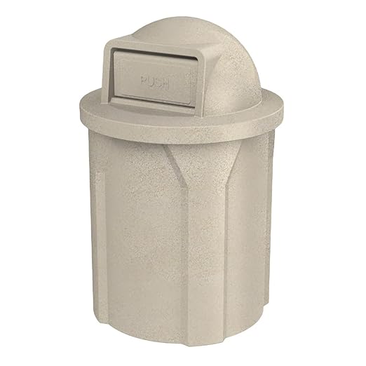 Campus Collection 42 Gallon Circle 100% Recycled Plastic Heavy Duty Indoor or Outdoor Commercial Trash Can with Push Open Dome Lid and Internal Liner | Great for Schools and Businesses - Beige Granite