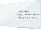 Glass Whiteboard 8'x 4', Magnetic Dry Erase Board, 96" x 48" Large Framless Glass White Board for Wall Office School Home