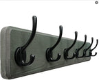 Dseap Coat Rack Wall: 24" Long, Patented, Heavy-Duty, 6-Double-Hooks Wooden Wall Mounted Coat Rack Coat Hanger Hook Rail for Winter Coats Hat Jacket Clothing, Weathered Green