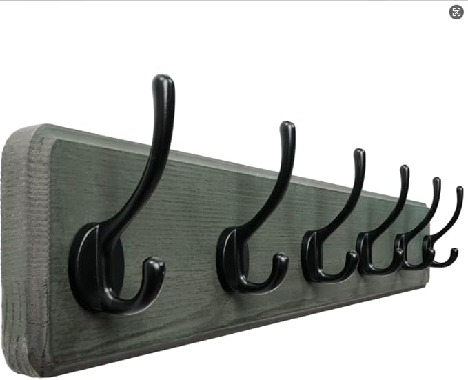Dseap Coat Rack Wall: 24" Long, Patented, Heavy-Duty, 6-Double-Hooks Wooden Wall Mounted Coat Rack Coat Hanger Hook Rail for Winter Coats Hat Jacket Clothing, Weathered Green