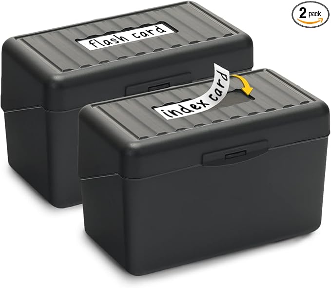 H4D Index Card Holder 3x5, Index Card Box Organizer Case, 3x5 Flash Note Card Holder, 2 Packs (Black)