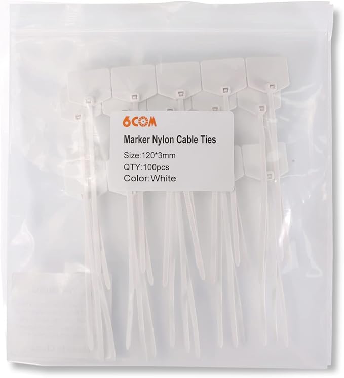 Waterproof Shipping Tags, Self Locking Nylon Writable Marker Ties Luggage Identification Tags, Plastic Straps Label Mark Tag, Seal Tags Zip Tie for Labeling 100pcs (White)