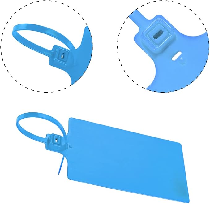 200Pcs Plastic Seals Shipping Label Tags, Writable Marker Big Sign Tie for Logistics, 255mm Total Length Self Locking Inventory Waterproof Tag Fastener (Blue)