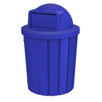 Campus Collection 42 Gallon Slatted Round Heavy-Duty Plastic Commercial Outdoor and Indoor Trash Can with Push Open Dome Lid and Internal Liner | Great for Schools and Businesses - Blue