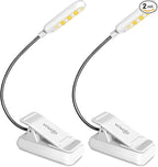 VAVOFO Book Light, Rechargeable Clip On Reading Light 7 LEDs with 9 Brightness Levels for Bed and Desk Studying (White 2-Pack)