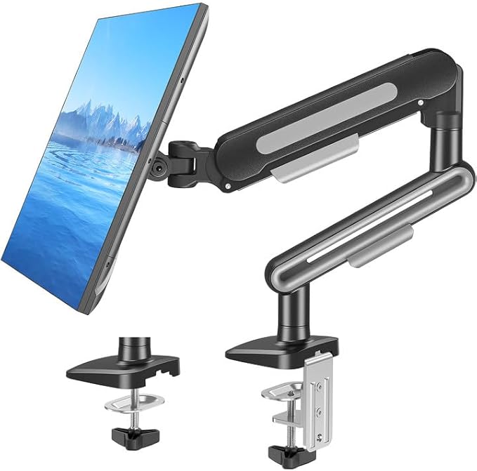 MOUNTUP Single Monitor Desk Mount for 4.4-26.5lbs, Heavy Duty Monitor Arm for 40 39 37 34 32 27inch, Full-Motion Monitors Stand, Height Adjustable Monitors Arm with C-Clamp＆Grommet Base