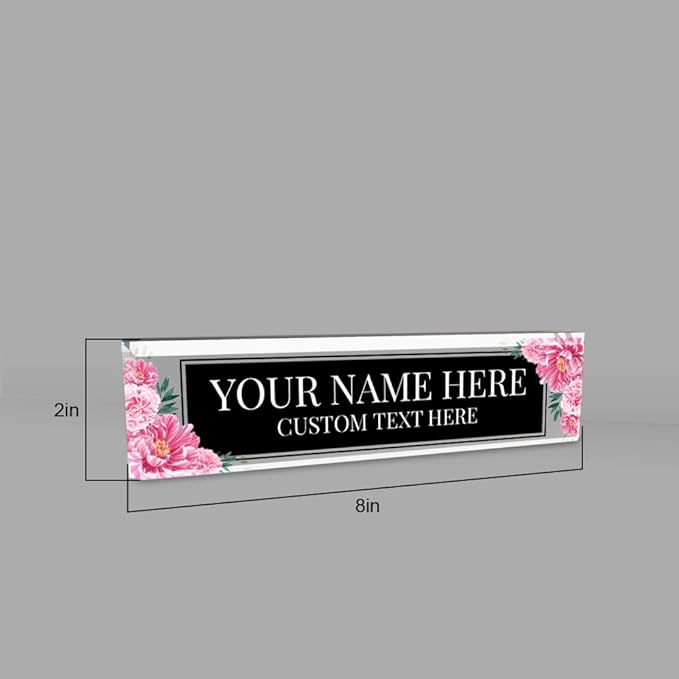 Signs ByLITA Floral Pattern Customized Nameplate | Midnight Bloom Personalized Full Color Acrylic Desk Sign