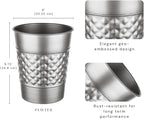 Monarch Abode Metal Bathroom Trash Can – Waste Basket for Bedroom, Office Desk, & Dorm, Handcrafted Geo Embossed, Durable Decorative Pewter Small Trash Can Bathroom Garbage Bin Wastebasket