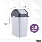 Superio 4.5 Gallon Plastic Swing Top Trash Can with Lid, Gray/Smoke, 2"