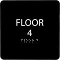 Black ADA Floor 4 Sign with Braille – Made from Durable Acrylic and Ready to Mount