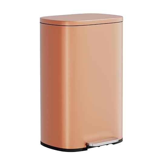 PayLessHere Trash Can Kitchen Stainless Steel Trash Can Trash Can with Lid Removable Inner Bucket Foot Pedal Soft Close for Office Home Kitchen Garbage Can Trash Bin (Pink, 13 G)