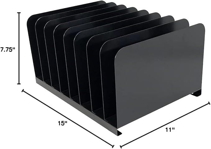 Huron Desktop File Binder Organizer Storage Vertical 8 Slot, Black Commercial Grade Steel