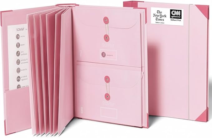 Savor | The Folio™ Document Organizer 2025 Edition | Premium Life Binder Acid-Free Custom Dyed Cloth-Bound Accordion Organizer w/ 10 Expandable Pockets | File Folders for Home Organization (Pink)