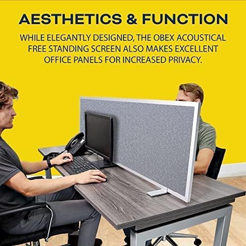 OBEX Acoustical Free Standing Privacy Screen, Cubicle Accessories Desk Privacy Panel, Desk Dividers for Office, Office Furniture Partitions Portable Sound Proof Dividers, 18" x 60", Twilight