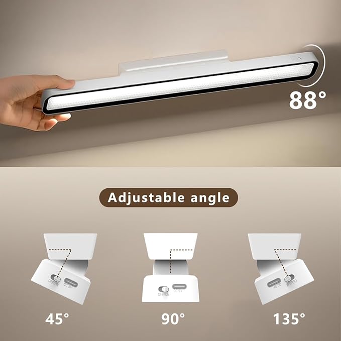 XmnSoly Magnetic Light Bar, 16.5in Rechargeable LED Desk Light Bar with Remote Control, 3000K, 4500K, 6000K Color Temperature Under Cabinet Lighting for Desk, Home Office, Under Shelf