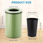 Takywep Stainless Steel Open Top Trash Can, 10.6 Gallon Cylindrical Touch-Free Direct Toss Bin with Soft-Close Lid, Anti-Fingerprint Easy-Clean for Kitchen Office Bathroom (Green)