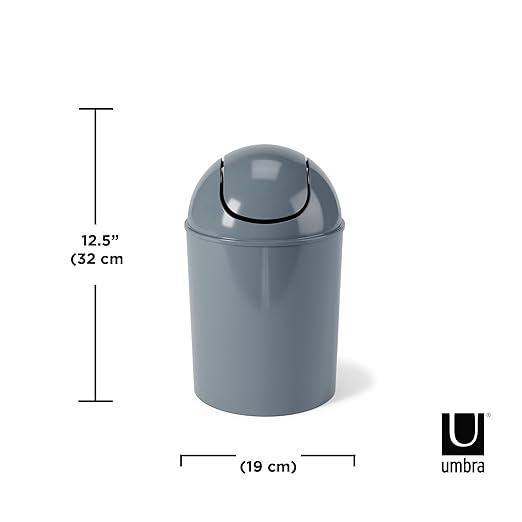 Umbra 1.25 Gallon Mini Waste Can with Removable Swing-Top Lid - Small Garbage Bin for Kitchen, Bathroom, Bedroom, Office - Compact Trash Can Fit Under Tables & Counters - Slate Blue