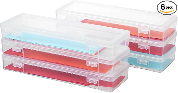 novelinks Stackable Plastic Clear Storage Box Containers with Latching Lid - Art Craft Supply Organizer Storage Containers for Pencil Box, Crayon, Beads, Jewelry (6 Pack Large -Clear)