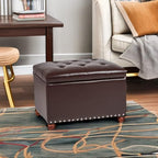 Decent Home Leather Storage Ottoman Bench Foot Rest Stool with Nailhead Trim (Dark Brown - Button Tufted Leather)