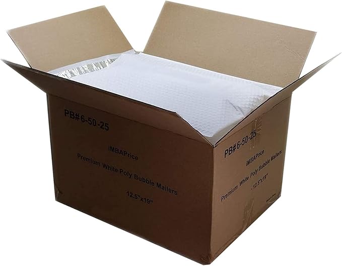 iMBAPrice 12.5x19 Inch White Poly Bubble Mailers #6, 100-Pack Extra Large Padded Envelopes, Self-Seal Polybubble Shipping Bags for Mailing & Packaging