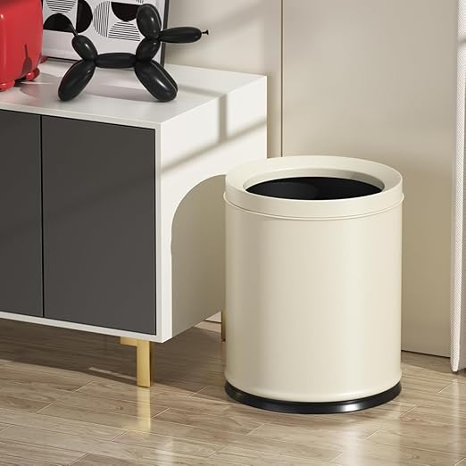 YOJIA 2.6 Gallon/10L White Trash Can,Open Top Metal Waste Basket, Modern,Elegant Garbage Can,Under The Table Trash Bin,for Bathroom,Bedroom,Living Room,Kitchen,Office,Bank,Cafe(White 10L)