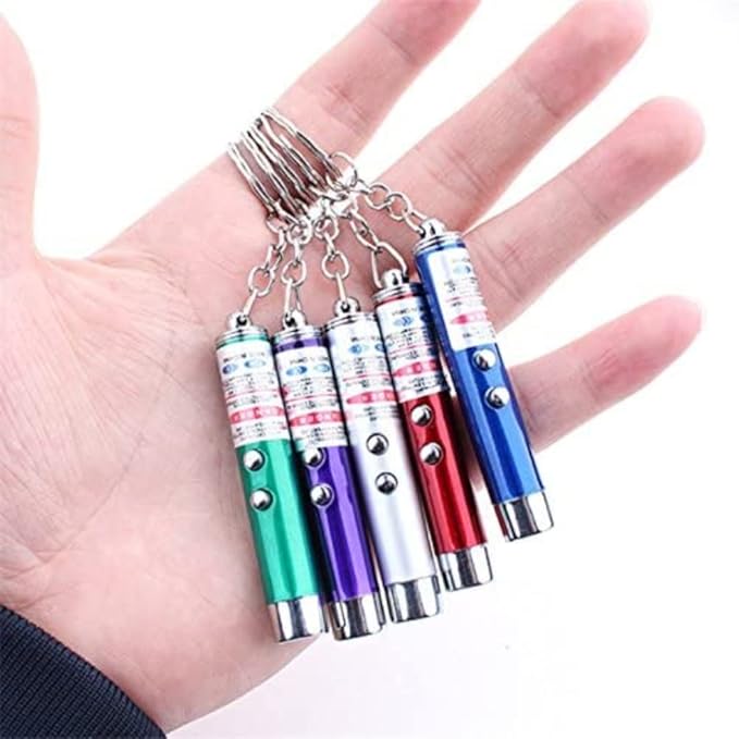 6 PCS Cat Toys Laser Pointer Mini Keychain Laser Pointer LED Flashlight Dog Laser Toy Pet Remote Control Laser (6 Pcs Pack A)