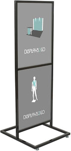 Displays2go Freestanding Poster Holder for up to 2 Graphics - Pedestal Sign Holder Floor Stand - Portrait Sign Stand for Lobbies and Advertising - Black (TWN2BK)