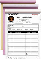 Custom Carbonless Sales Invoice Form Books for Small Business, Personalized NCR 3-Part Receipt Book with Carbon Copies, Cover Add Company Name, Address and Number Printed