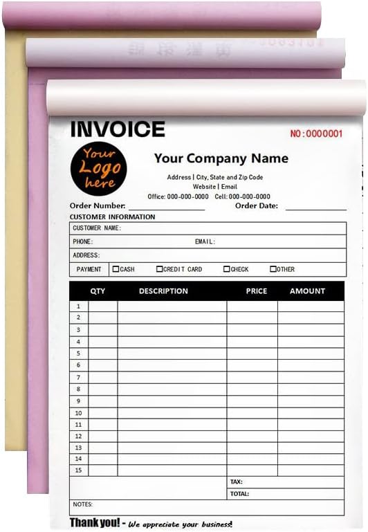 Personalized Invoice Book Custom 2 Part/3 Part Receipt Book Quote Estimate Order Forms Carbonless Form with Your Company Name Logo Address,2-10 Books (Style 16)