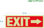 iSYFIX Exit Stickers Signs with Directional Right Arrow 6 Pack 12x4 Inch - Glow in the Dark Photoluminescent Vinyl for Office, School, Business, Warehouse - UV & Weather Resistant for Indoor/Outdoor Use