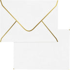A7 White Envelopes 50 Pcs, Goefun 5x7 V-Flap Fancy Envelopes with Gold Border, for Invitation, Bridal Shower, Wedding, 5.25 x 7.25in