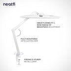 Neatfi Elite HD XL Task Lamp, 3 Adjustable Light Modes, 22 Inches Wide, 2260 Lumens, 84PCS SMD LED, Super Bright Desk Light, Non-Polar Dimming (CCT with Clamp, White)