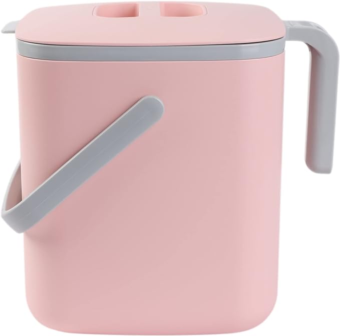 BLUE GINKGO Kitchen Compost Bin [5L / 1.32 GAL] – Filter-Free, Odor-Tight Countertop Food Waste Pail with Handles (Made in Korea, Pink)