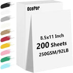 OcePor 200 Sheets White Cardstock Paper, Colored Printer Paper 8.5 x 11, Card Stock Thick Construction for Craft,Scrapbook，Office Printing, Invitations, Certificates，92 lb/250gsm