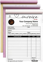 Custom Carbonless Sales Invoice Form Books for Small Business, Personalized NCR 3-Part Receipt Book with Carbon Copies, Cover Add Company Name, Address and Number Printed