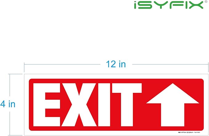 iSYFIX Exit Signs Stickers 12 Pack 12x4 Inch - Laminated Premium Vinyl Directional Up Arrow Signs for Buildings, Office, Workplace, Stores, Schools, Theaters, Parking, Restaurants, Factories