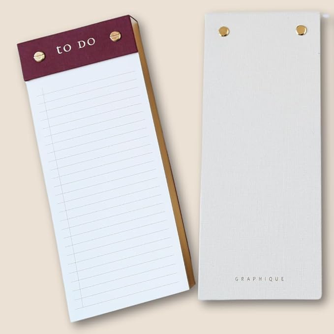 Graphique Post-Bound List Pad Luxe Collection, Perforated Sheets To-Do Notepad, Hardcover Binding, Gold Foil Embossing, 100 Pages, 4” x 9.75”, Taupe