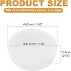 PATIKIL 100 Pcs Mailing Tube Plastic End Caps 1.5" ID PE Round Cardboard Shipping Tube Lids White Protective Poster End Caps for Paper Documents Artwork Storage