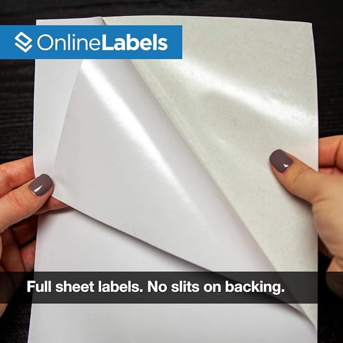 Sticker Paper, 10 Sheets, White Matte, 8.5" x 11" Full Sheet Label, Works with Inkjet and Laser Printer, Compatible with Electronic Cutting Machines, OL177WX, OnlineLabels